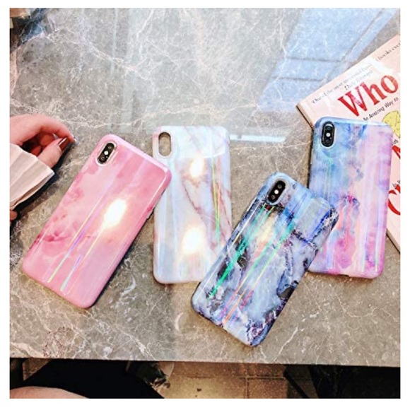 iPhone XR Case - Holographic Marble Case with Iridescent PopSocket - Picture 3 of 11